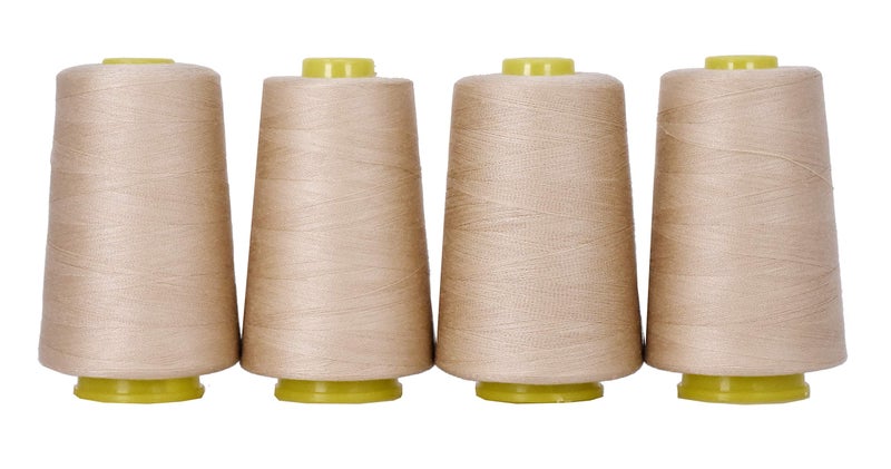 Mandala Crafts 4 Pack of Serger Threads Cones Spools - 40S/2 24000 Yards Polyester Tan Threads for Sergers Machine and Overlock Quilting Sewing Machine - Image 1